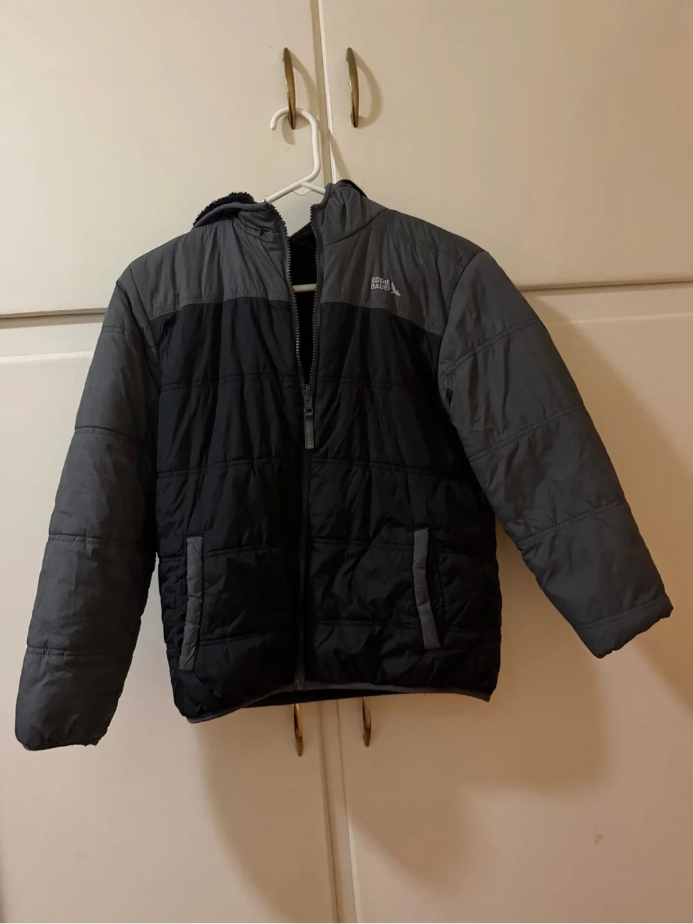 Eddie Bauer Black and Gray Kids Puffer Jacket with Hood